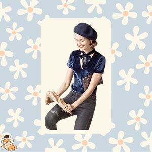 Madewell Velvet Tie-Neck Top in Navy, Sz Sm